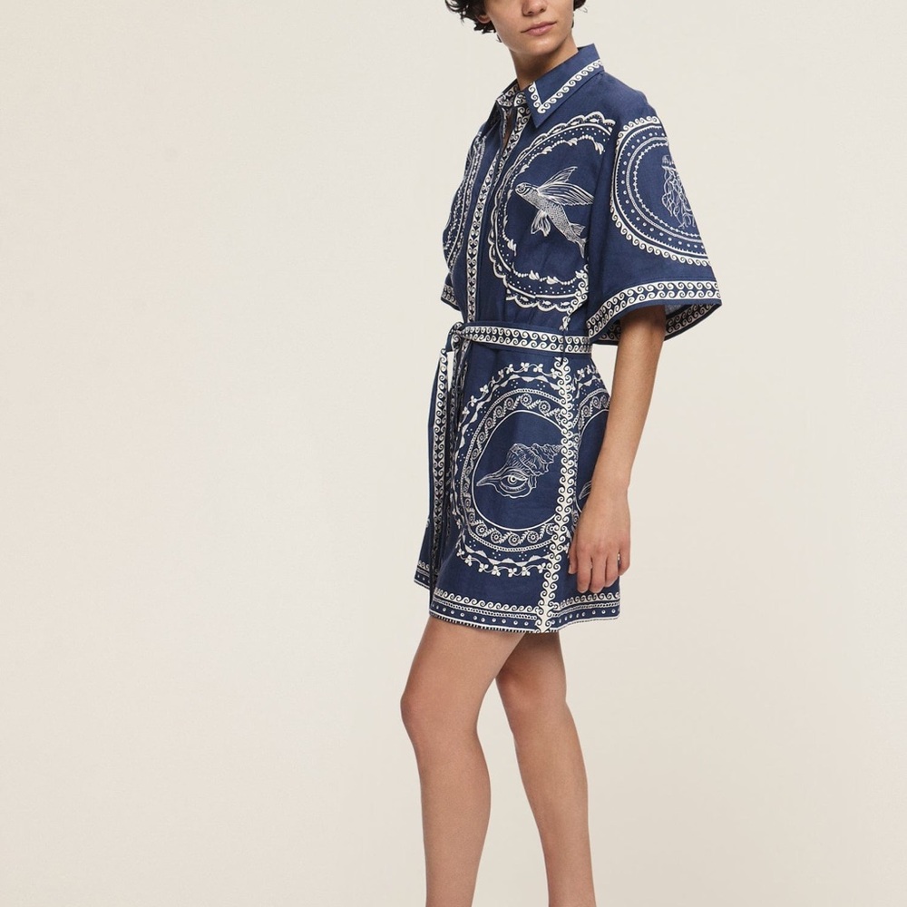 Alemais Oceane Blue and White Mini Dress - Picture 2 of 11